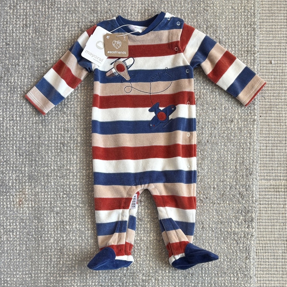 *NWT* Mayoral Striped Airplane Velvet Footie